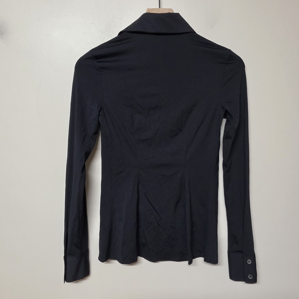 Luxeire Shirt Black Button-Down Long Sleeve Stretch New Size XXS Fitted Designer - Picture 7 of 11